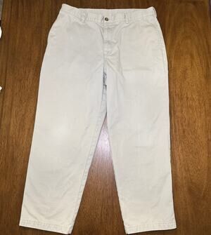 LL Bean Mens 37x30 Flannel Lined Chino Pants Natural Fit Khaki Plaid Cotton